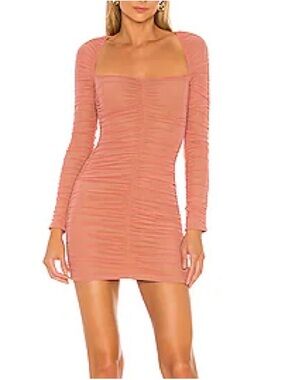Michael Costello x Revolve Franky Mini Dress Pink Orange Bodycon Long Sleeve XXS